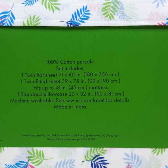 Kate Spade Twin Sheet Set 100% Cotton Percale Palm Trees Floral - Picture 5 of 7